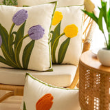 Taooba-Embroidered Colorful Tulips Cushion Cover