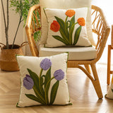 Taooba-Embroidered Colorful Tulips Cushion Cover