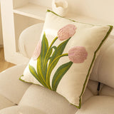 Taooba-Embroidered Colorful Tulips Cushion Cover