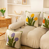 Taooba-Embroidered Colorful Tulips Cushion Cover