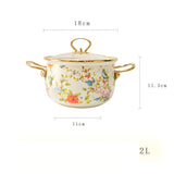 Taooba Enamel Soup Pot Retro Flower Bird Binaural Large Capacity Stew Pot with Lid Home Enamel Utensils for Kitchen Delicate Cookware