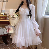 Taooba  party look inspos French Style Sweet Fairy Dress Women Cute Bow Chiffon Y2k Mini Princess Dress Girl One Piece Lolita Party Elegant White Dresses