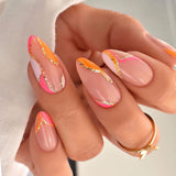 Taooba Christmas nail 24pcs French False Nails Almond Head Summer Style Glitter Design Fake Nail Patch Full Cover Wearable Women Press on Nail Tips