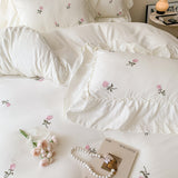 Taooba Christmas Gift 3pcs Rose Embroidered Duvet Cover Set (1*Duvet Cover + 2*Pillowcase, Without Core), Princess Style Lace Bedding Set