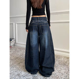 Taooba party outfit  Blue Women's Retro Y2K 2000s Wide Leg Baggy Casual Denim Trouser High Waist Loose Jeans 2024 Autumn Harajuku Full Length Pants