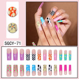 Taooba 24 pieces of long coffin shaped French cloud&flower&checkered pattern fake nails enhance your style