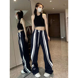 Taooba party outfit  Summer Harajuku Baggy Sweatpants Women Hip Hop Style Y2k Streetwear Wide Striped Joggers Oversized Female Red Sports Trousers