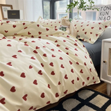 Taooba Christmas Gift Korean Red Heart Bedding Set No Filler Twin Queen Duvet Cover Flat Sheet Pillowcase Girls Adults Fashion Floral Home Textile