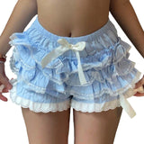 Taooba party outfit  Women y2k Lace Splice Shorts Layered Bodycon Ruffle Elastic Waist Shorts Bow Sweet Kawaii Harajuku Mini Short Pants Streetwear