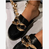 Taooba Christmas Gift outfit -Large Chain Thick Soles Half Slippers Women Summer Outside Wear Web Celebrity INS Fashion A Lady-loafer Mueller Shoes