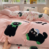 Taooba Christmas Gift Cute Cat  Bedding Set For adults kids Brown pink Lovely Bed Sheet set With Pillowcases Colorful King Queen Full size