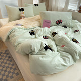 Taooba Christmas Gift Bedding Set 2024 New Four Seasons Super Soft Washed Cotton Towel Embroidery Duvet Cover Four Piece Set - Lucky Cat Series