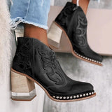 Taooba Christmas Gift outfit    Leather Women Ankle Boots Women's Shoes Low Heel Cool British Embroidered Design Soft Short Boots Party Women Footwear