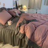 Taooba Christmas Gift Ins Princess Style Bedding Set For Woman Cute Girl Solid Color Ruffles Duvet Cover Queen King Bed Sheet Bed Skirt Pillow Covers