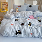 Taooba Christmas Gift Bedding Set 2024 New Four Seasons Super Soft Washed Cotton Towel Embroidery Duvet Cover Four Piece Set - Lucky Cat Series