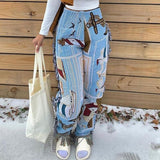 Taooba Christmas Gift outfit  2023 Spring Autumn Women Pant High Waist Activewear Pencil Trousers Sporty Print Side Tassel Jogger Pants Sweatpants