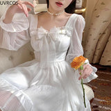 Taooba  party look inspos French Style Sweet Fairy Dress Women Cute Bow Chiffon Y2k Mini Princess Dress Girl One Piece Lolita Party Elegant White Dresses