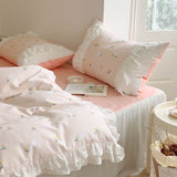 Taooba- Dobby Print ruffle lace bedding set floral gentle cotton queen bedding set simple bed sheets quilt cover bedding princess linen