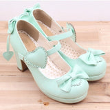 Taooba Christmas Gift outfit  Honeycherry The New High-Heeled Cute Bow Tie Sweet Lolita Girls Love Solid Round Princess Shoes More Softer Pumps