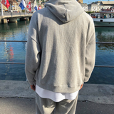 Taooba  No. 3135 GRAY KNITTED HOODIE AND WIDE SWEATPANTS (TOP & BOTTOM)