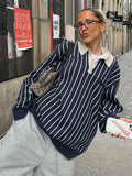 Taooba party outfit  Rockmore Chic Casual Oversize Striped Sweatshirt Korean Fashion Autumn Long Sleeve Top Women's Pullovers All Match Y2k 2000s Y2k