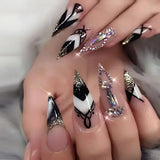 Taooba Christmas nail 24Pcs False Nails with Glue Almond Pink Butterfly Design Detachable Rhinestones Acrylic Fake Nails Long Stiletto Press on Nails