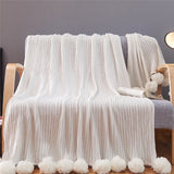 Taooba-Soft Solid Color With Ball Blanket For Beds Sofa100% Cotton Bedding Warm and Lovely Nap Bedspread