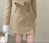 Taooba  party look inspos 2 Piece Dress Set Women Casual Y2k Crop Tops Elegant Jacket Coats + Mini Skirts Korean Fashion Suits 2024 Spring Blazers Dress