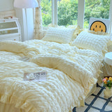 Taooba Christmas Gift Korean Princess Style Lace Ruffles Bedding Set Skin-friendly Soft Seersucker Duvet Cover Set Bed Sheet Or Bed Skirt Pillowcases