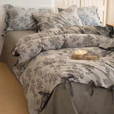 Taooba Floral Jacquard Bedding Set with Bow Tie - Dusty Blue