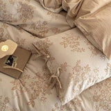 Taooba Floral Jacquard Bedding Set with Bow Tie - Khaki