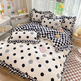 Taooba-Polka Dot Kawaii Checkered Ruffle Bedding Set