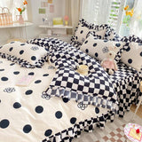 Taooba-Polka Dot Kawaii Checkered Ruffle Bedding Set