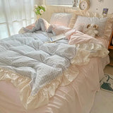 Taooba Kawaii Pastel Plaid Ruffle Bedding Set