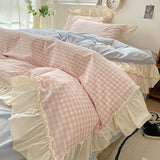 Taooba Kawaii Pastel Plaid Ruffle Bedding Set