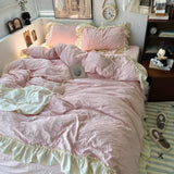 Taooba Kawaii Princess Seersucker Ruffled Bedding Set