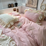 Taooba Kawaii Princess Seersucker Ruffled Bedding Set