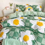 Taooba Light Green Checkered Daisies Bedding Set