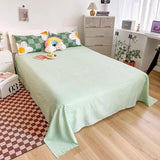 Taooba Light Green Checkered Daisies Bedding Set