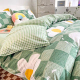 Taooba Light Green Checkered Daisies Bedding Set