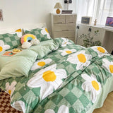 Taooba Light Green Checkered Daisies Bedding Set