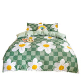 Taooba Light Green Checkered Daisies Bedding Set