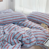 Taooba Minimalist Red Striped Light Blue Bedding Set