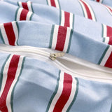 Taooba Minimalist Red Striped Light Blue Bedding Set