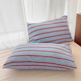 Taooba Minimalist Red Striped Light Blue Bedding Set