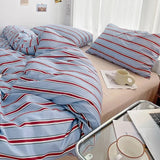 Taooba Minimalist Red Striped Light Blue Bedding Set