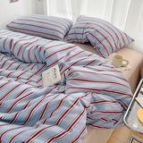 Taooba Minimalist Red Striped Light Blue Bedding Set