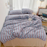 Taooba Minimalist Red Striped Light Blue Bedding Set