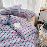 Taooba-Minimalist Red Striped Light Blue Bedding Set