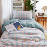 Taooba Pastel Blue Plaid Dorm Bedding Set